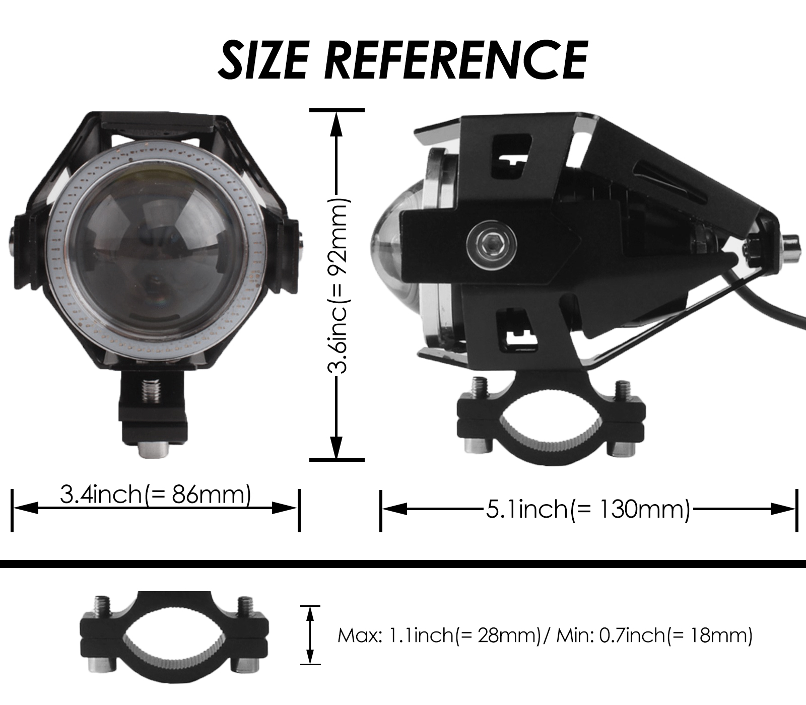 Motorcycle Headlights Universal Waterproof Fog Lights with 12V LED Light Bulbs Angel Eyes Rings Swit