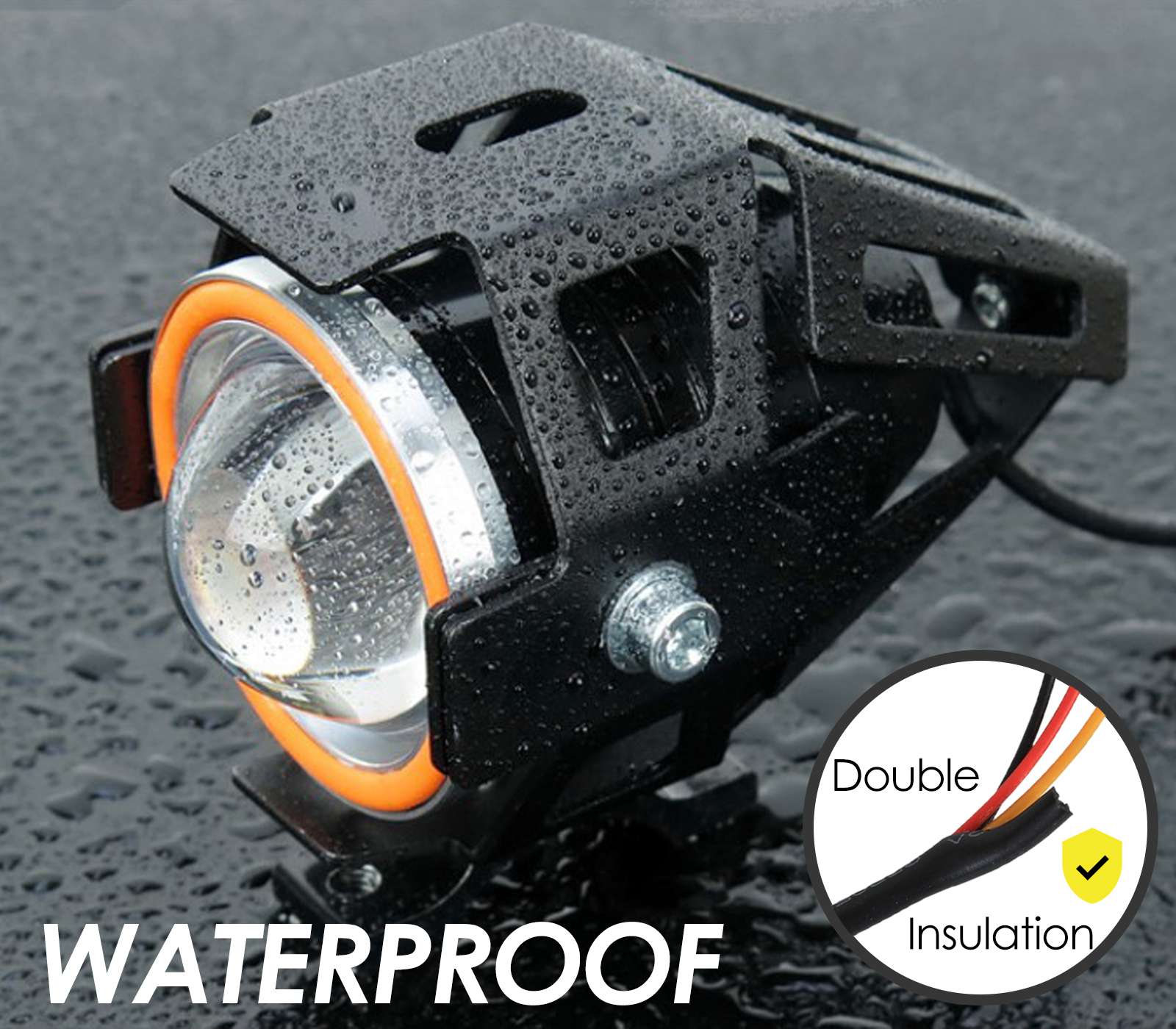Motorcycle Headlights Universal Waterproof Fog Lights with 12V LED Light Bulbs Angel Eyes Rings Swit
