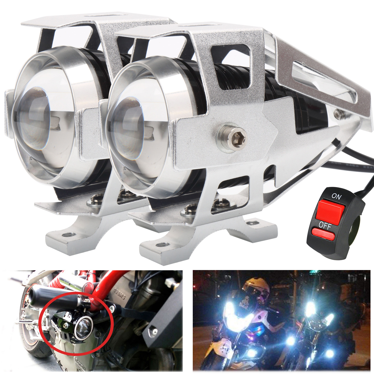 Super Bright Motorcycle Headlights Auxiliary Lamp U5 Led Motorbike Spotlight Accessories 12V Moto DR