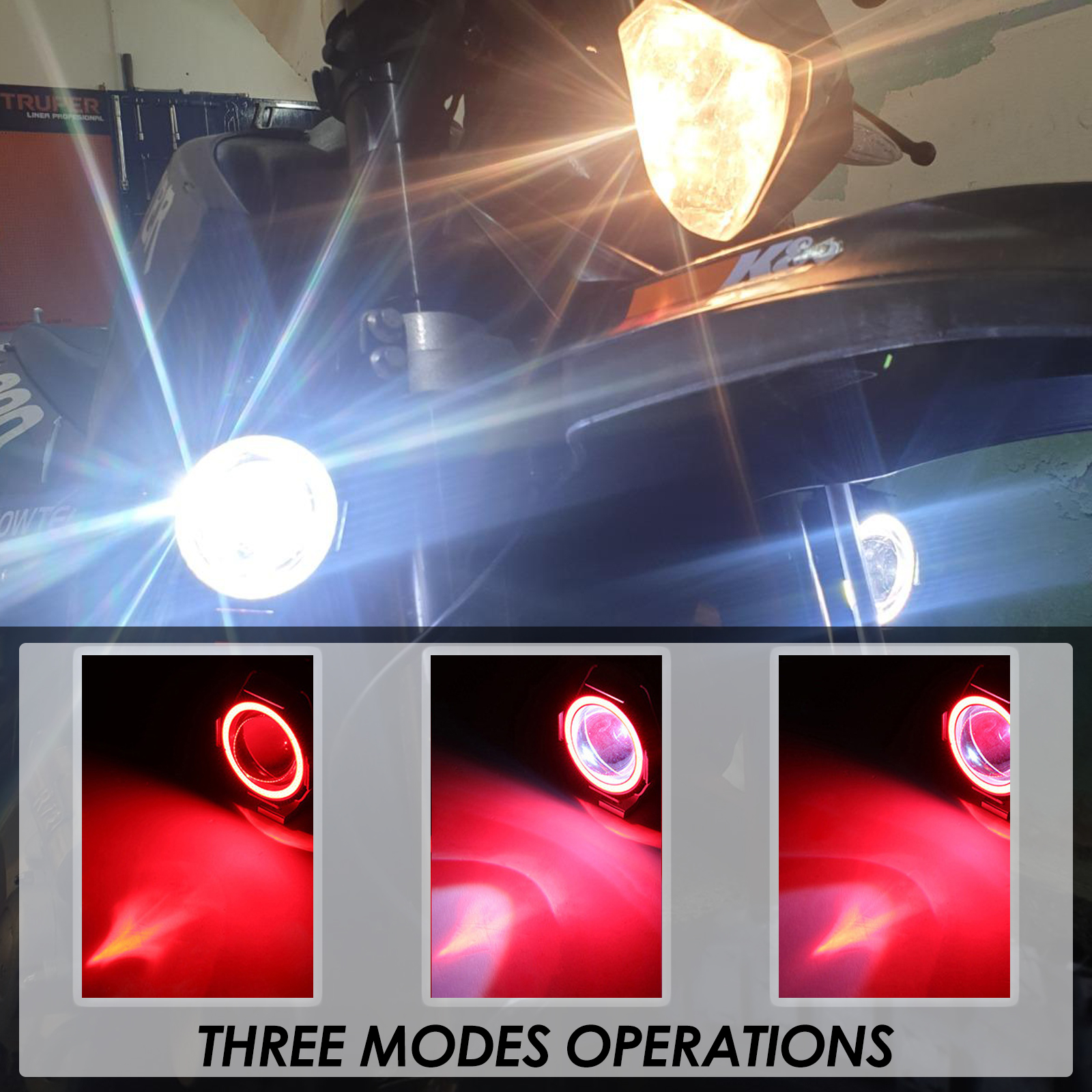 Motorcycle Headlights Universal Waterproof Fog Lights with 12V LED Light Bulbs Angel Eyes Rings Swit