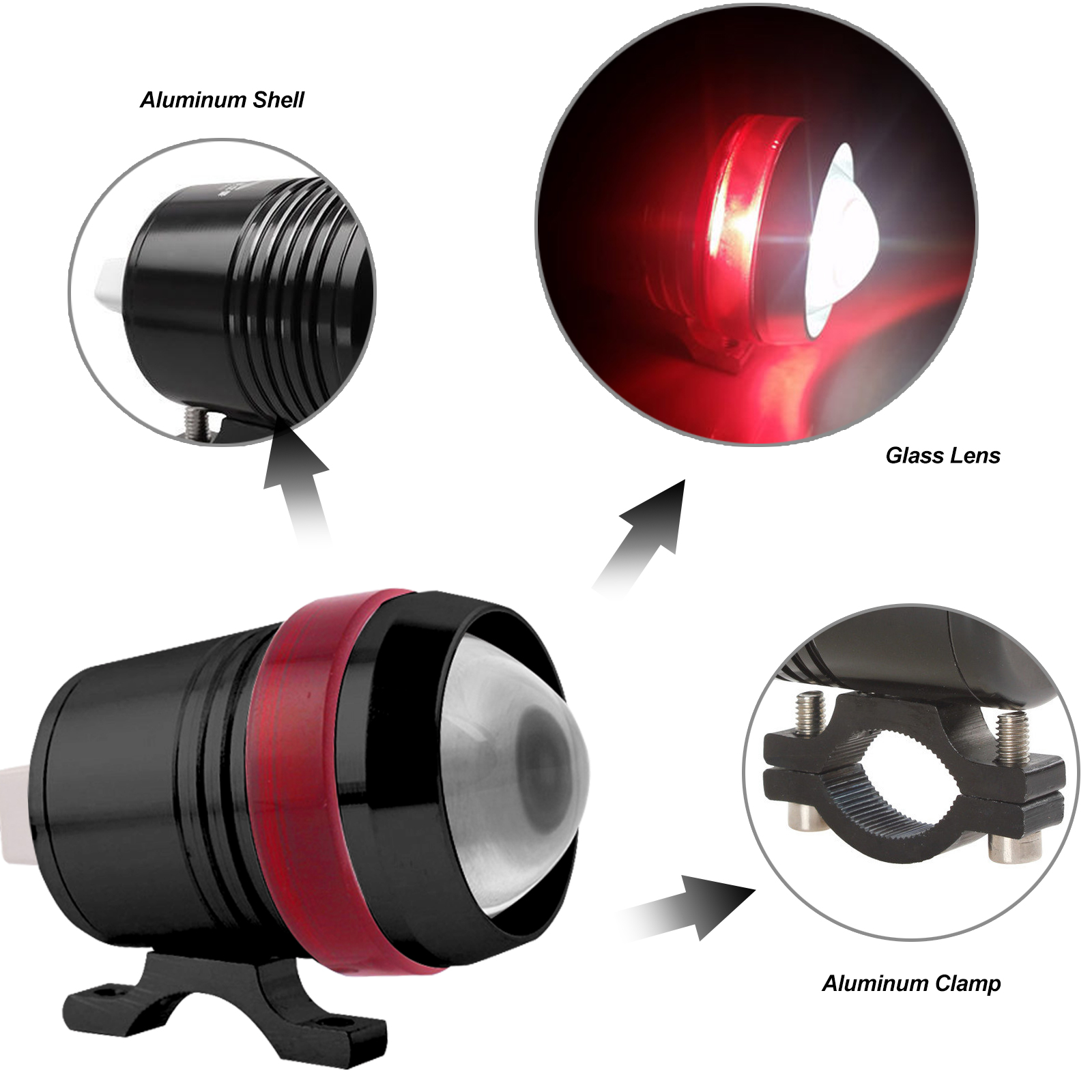 Pakrys U3 Angel Eye Motorcycle LED Light - Super Bright Waterproof Fog Driving Light with Halo Ring 