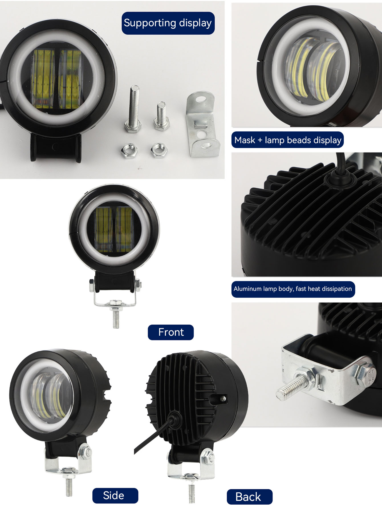 3 Inch 20W Square Round LED Work Lights Spot Lamp Red Angel Eyes Fog Lighting Bar DRL for Off Road O