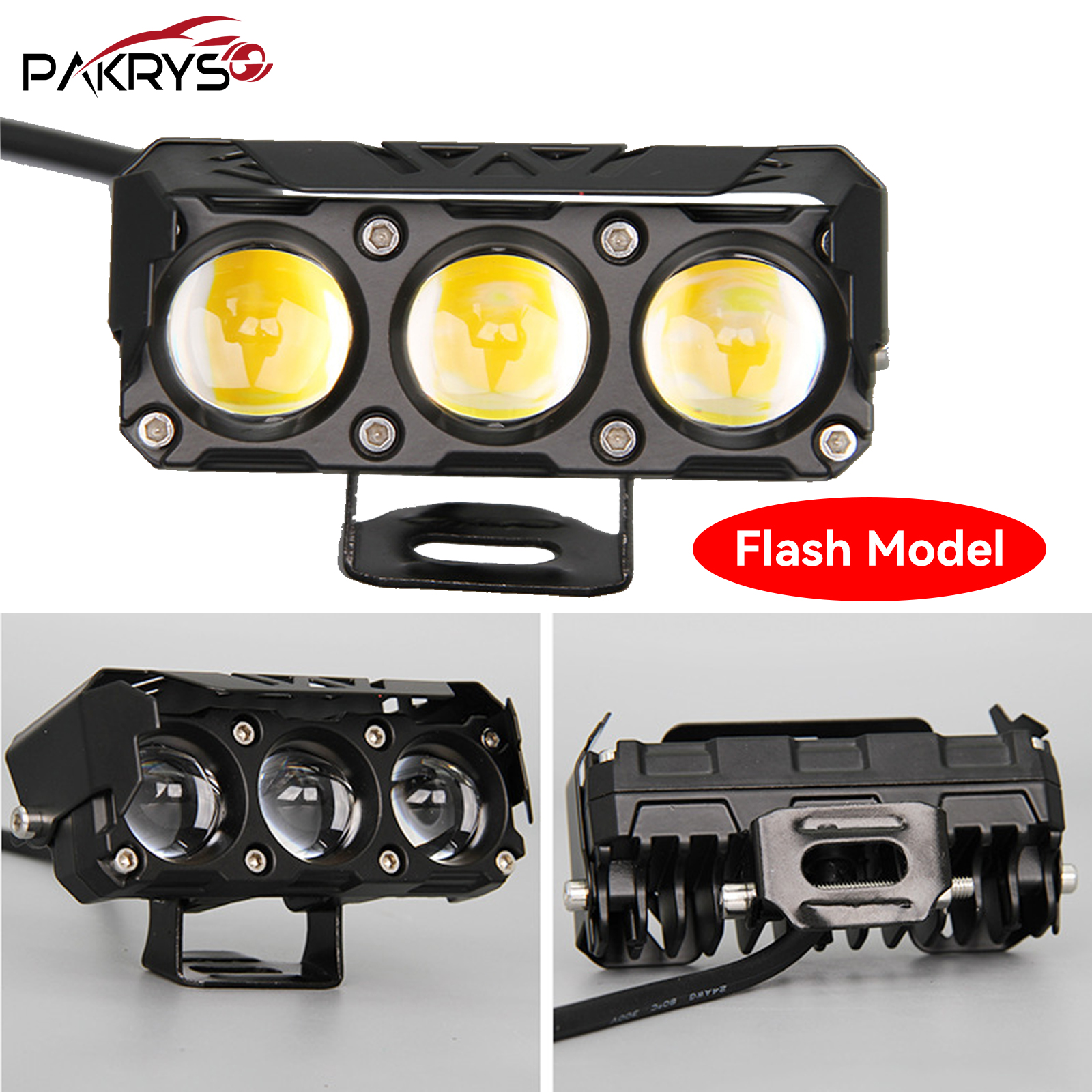 Pakrys 3 Eye Motorcycle LED Spotlights - White/Yellow Dual Color Near Yellow Fog Light for Motorcycl