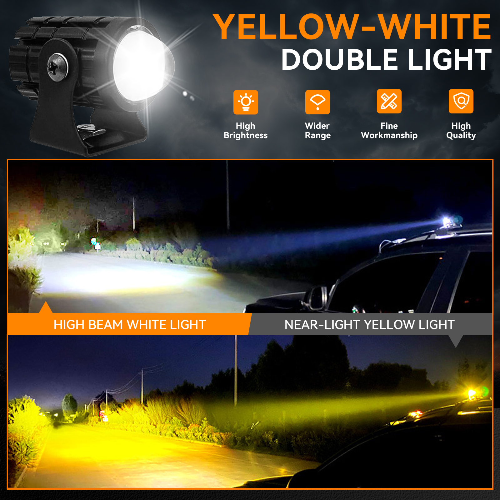 Pakrys High Power Dual Color Motorcycle LED Light - Super Bright Yellow White Fog Driving Light for 