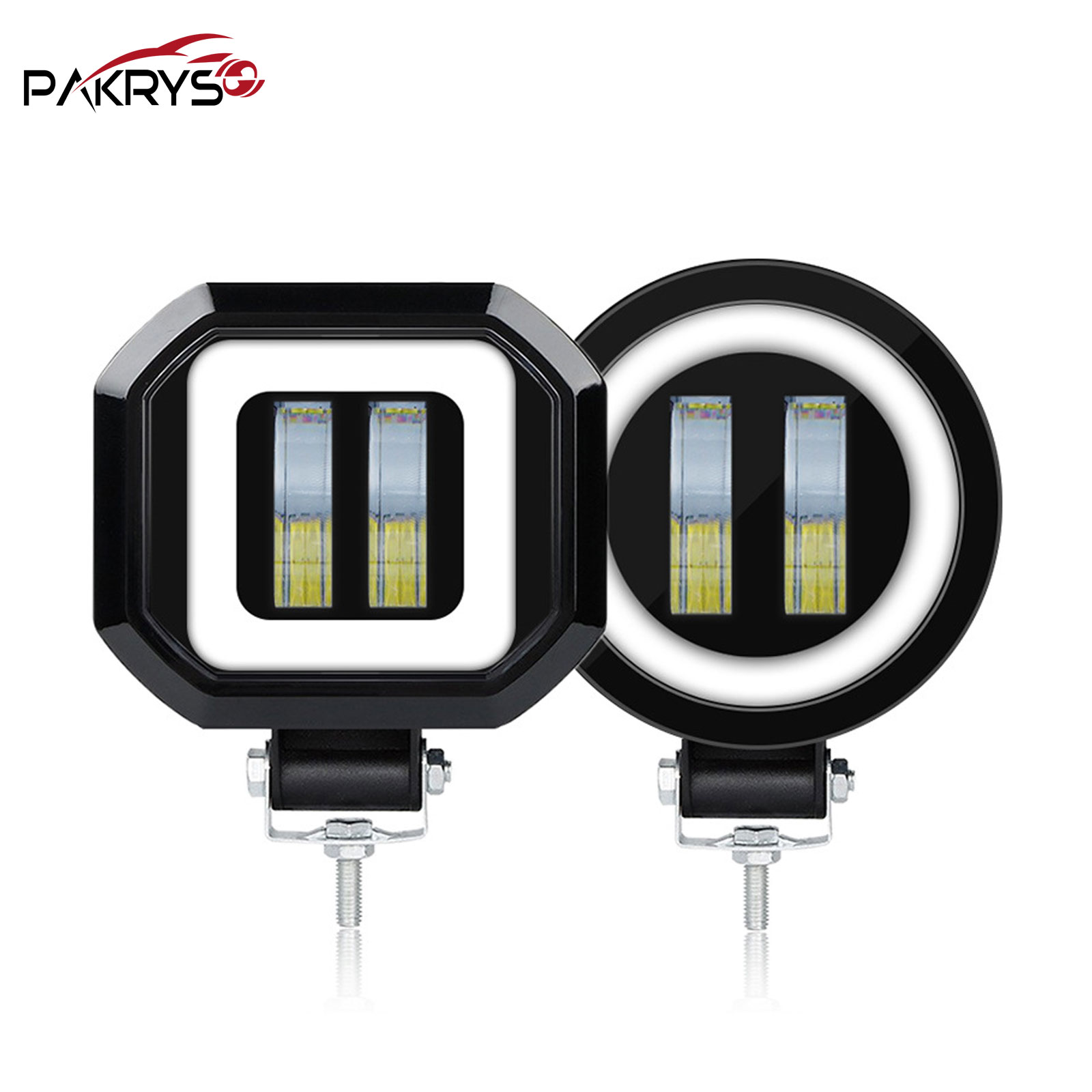 3 Inch 20W Square Round LED Work Lights Spot Lamp Red Angel Eyes Fog Lighting Bar DRL for Off Road O