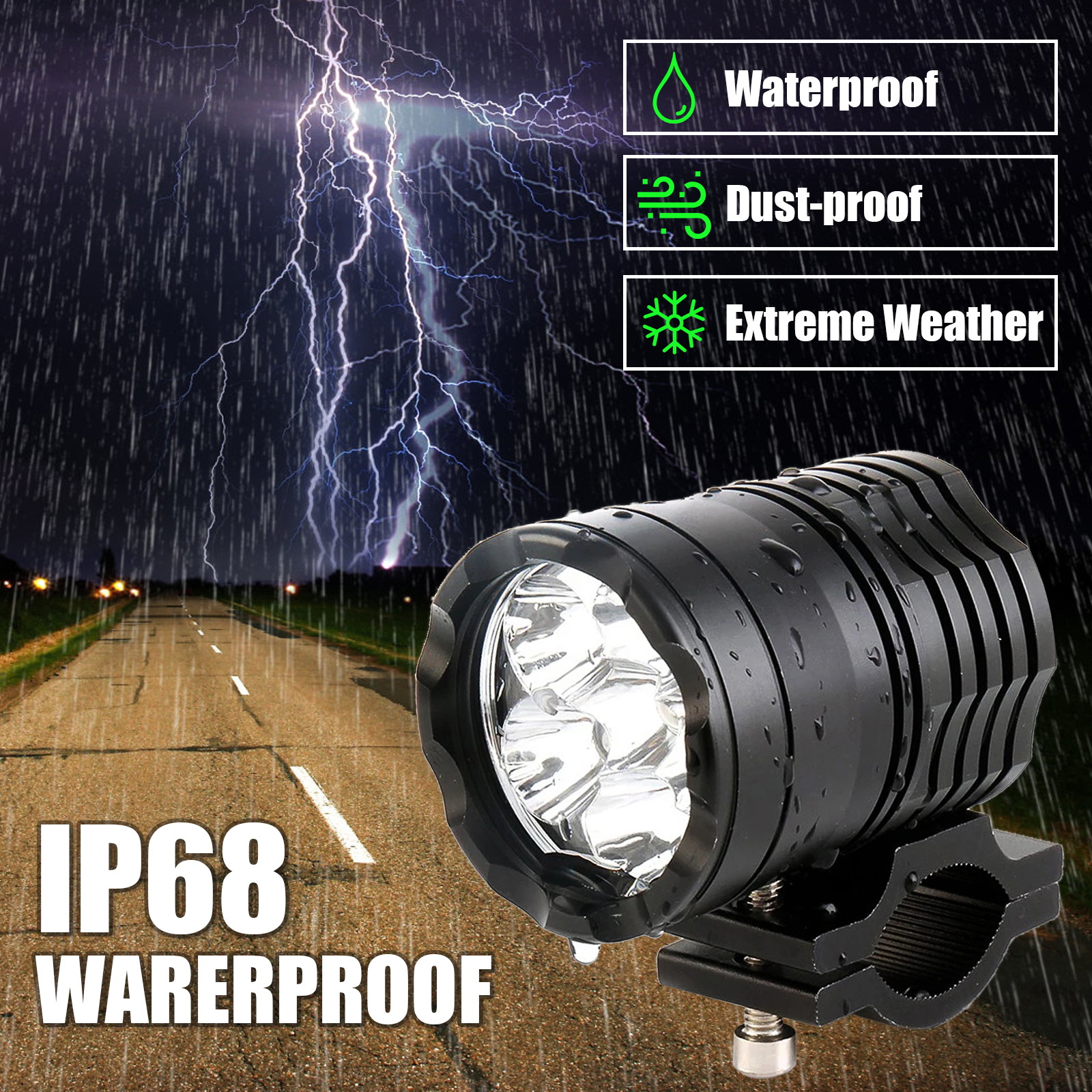 Pakrys 40W IP68 Waterproof Super Bright Motorcycle LED Light - High Power Motorcycle Headlight for H